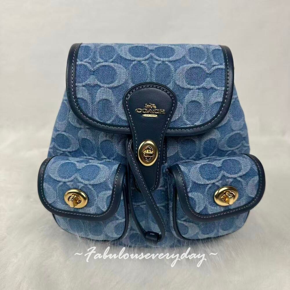 Coach Hadley Backpack In Signature Denim Gold/Indigo CDB95 NWT